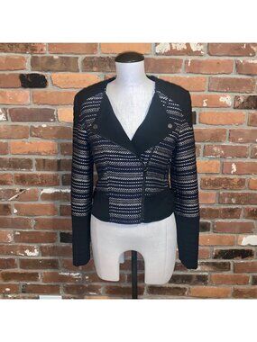 BCBGMAXAZRIA Black Silver Navy Brock Jacket Womens Size XS